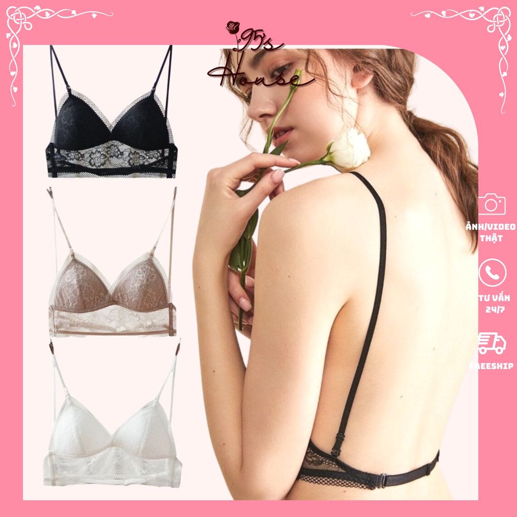 Áo bra nữ ren hở lưng, bralette, áo ngực chữ u không gọng ab07