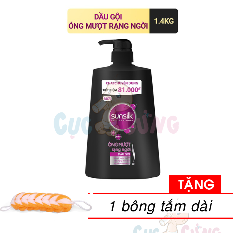 Dầu gội đầu SUNSILK ĐEN Óng Mượt Rạng Ngời dành cho tóc khô xơ với tinh chất Bồ Kết truyền thống chai 1.4kg Tặng bông tắm màu ngẫu nhiên