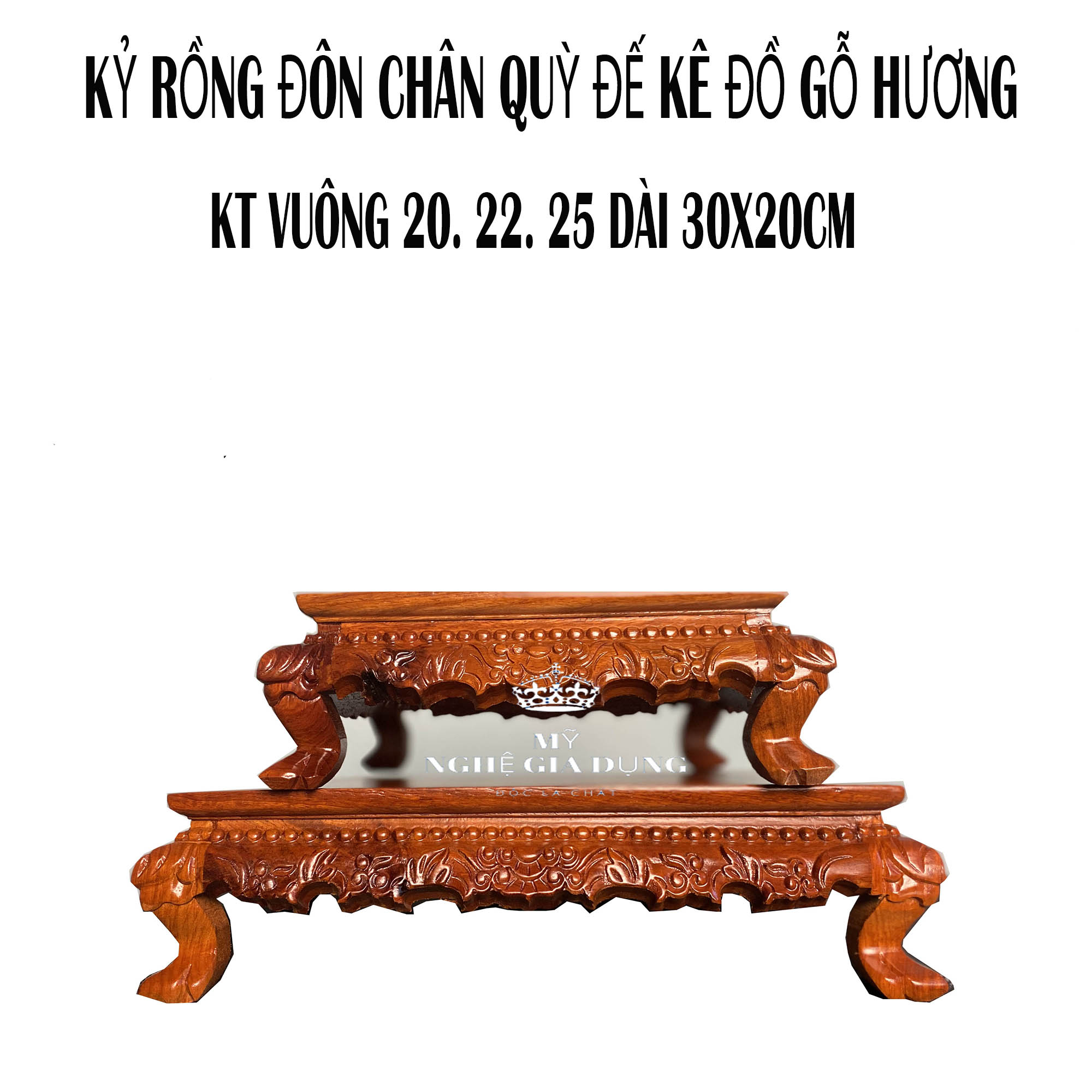 Kỷ rồng-Đế bát hương gỗ hương-Đôn chân quỳ cao 8cm có 5 kích thước mặt vuông 20,22,25 và 30x20,40x20