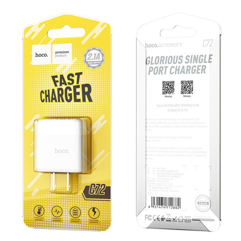 Củ sạc 1cổng hoco 2.4a hỗ trợ sạc nhanh dc01 plus, c81, c72 có mạch bảo ổn định dòng điện sạc
