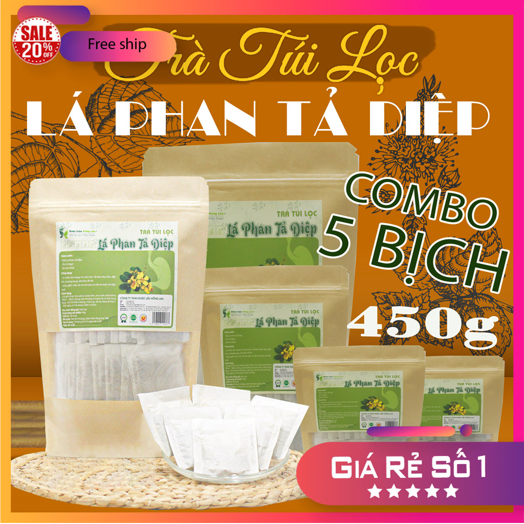 Combo 5 bịch zip trà Túi Lọc Lá Phan Tả Diệp 450g