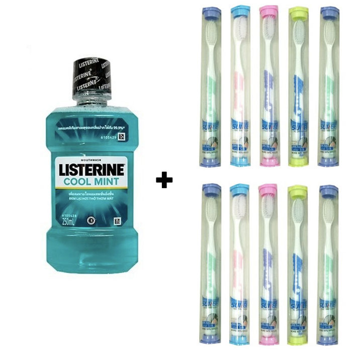 nước súc miệng Listerine 250ml và 10 bàn chải cao cấp SUNREE