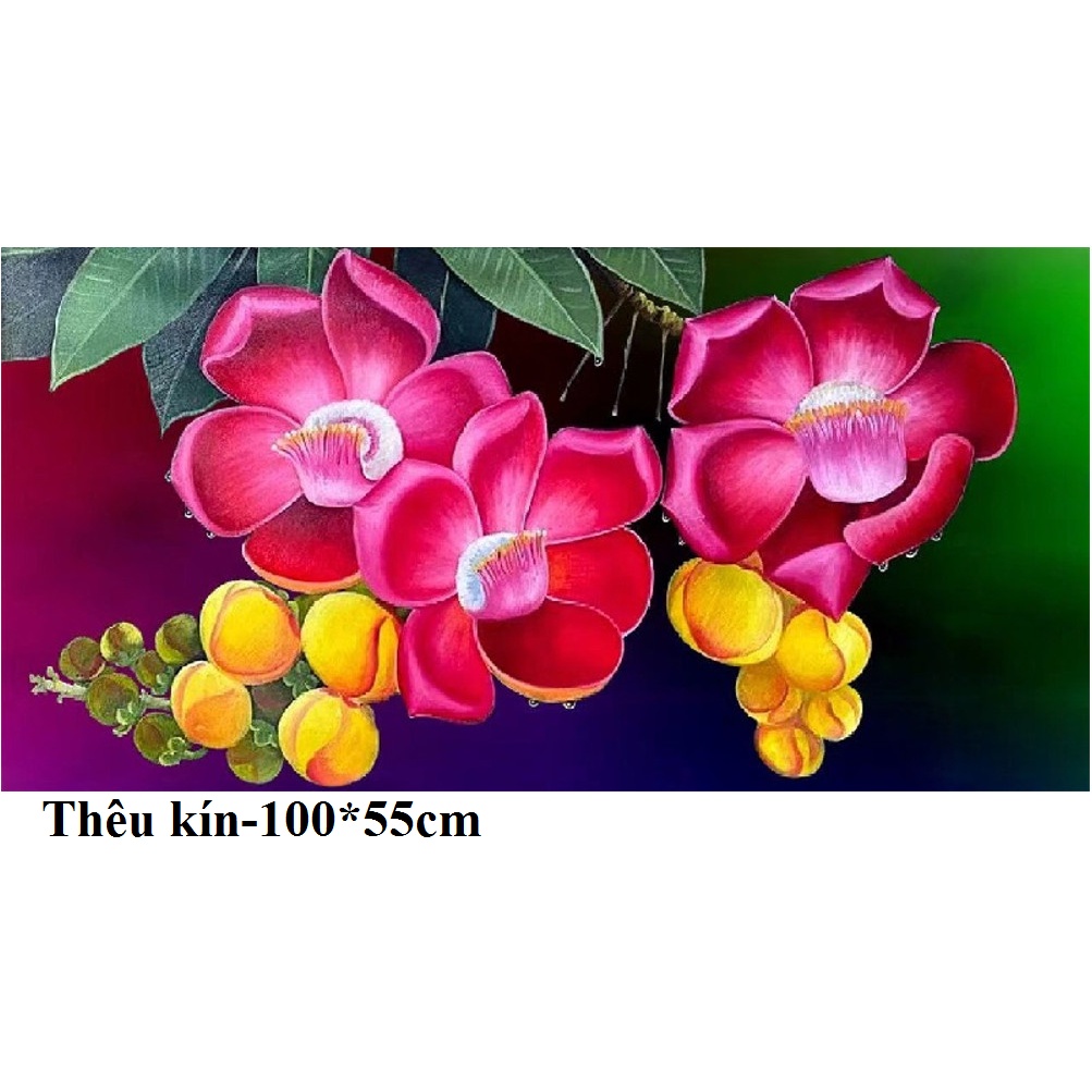 Tranh thêu chữ thập hoa lan mới thêu kín E156 100*55cm