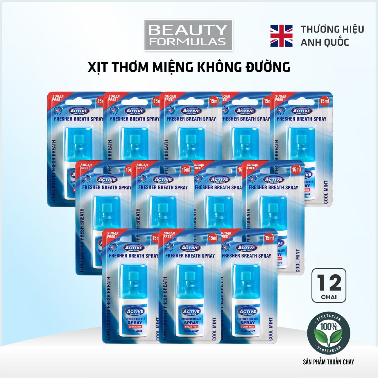 [Sỉ 12 chai] Xịt Thơm Miệng Anh Quốc Beauty Formulas 15ml The Mát Vị Bạc Hà