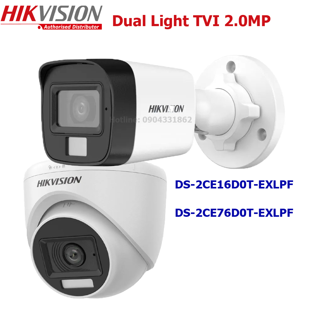 Camera TVI Hikvision đèn kép Hồng Ngoại & Ánh Sáng Trắng (3 chế độ thông minh) hàng chính hãng DS-2CE76D0T-EXLPF, DS-2CE16D0T-EXLPF