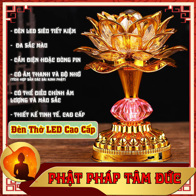 Đèn thờ hoa sen, đèn led, đèn thờ led, đèn ban thờ, đèn thờ led hoa sen cao cấp, đèn thờ led kiếm máy niệm phật cao cấp bền đẹp cho không gian thờ cúng