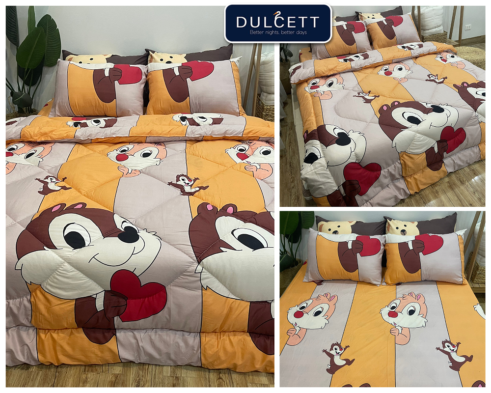 Set ga gối mẫu sóc tim chất liệu cotton mềm mại