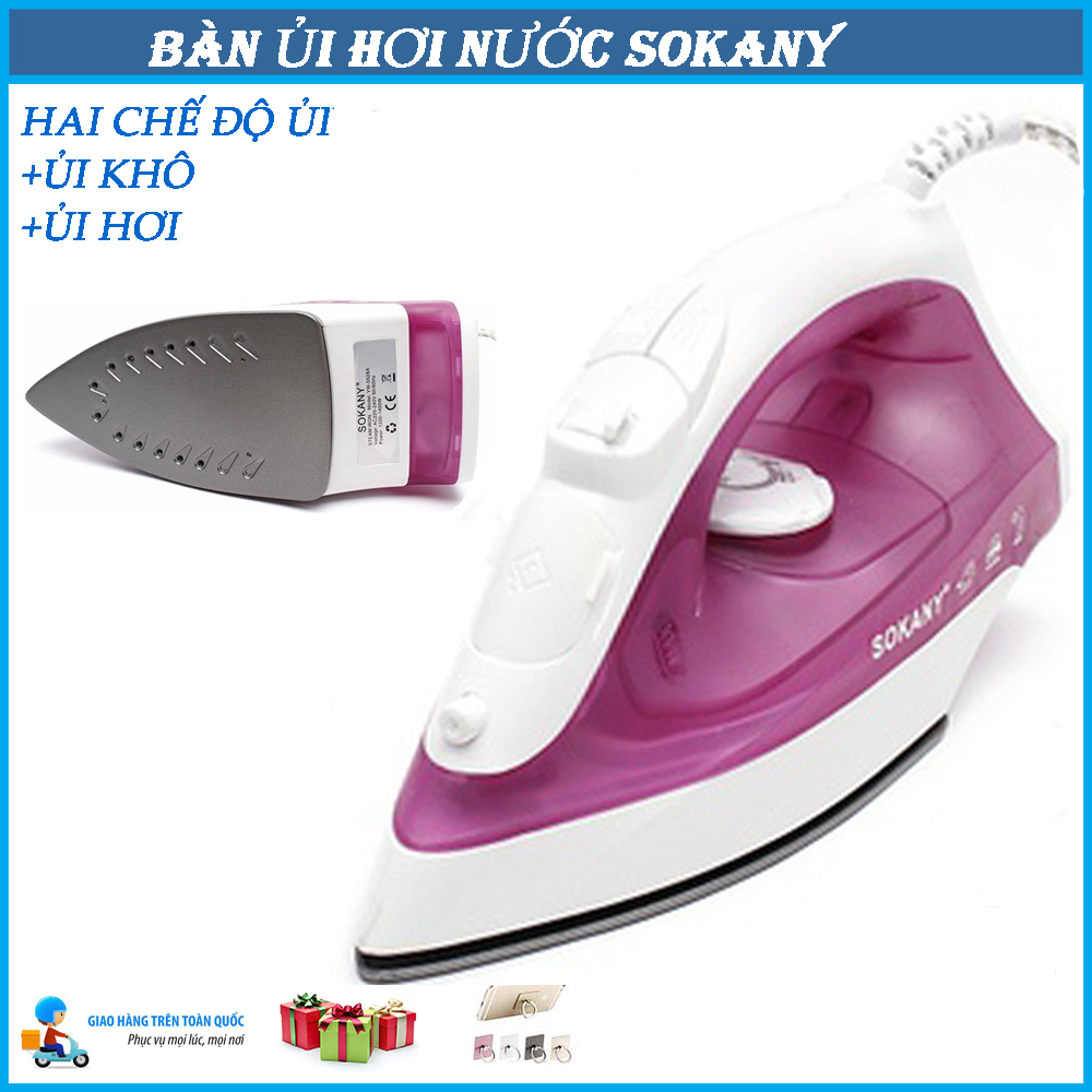Bàn Ủi Hơi Nước,Bàn Là Hơi Nước Cầm Tay,Bàn Là Hơi Nước SOKANY..ĐẾ KÉP CHỐNG DÍNH,Thiết kế Sang Trọng- Với 2 chế độ Phun Sương và Phun Hơi.Là Quần Áo Phẳng Ít Tốn Thời Gian, Nhanh Hơn Bàn Ủi Thường Gấp 2 Lần Tặng Kèm 01 Khuyên Móc Điện Thoại .