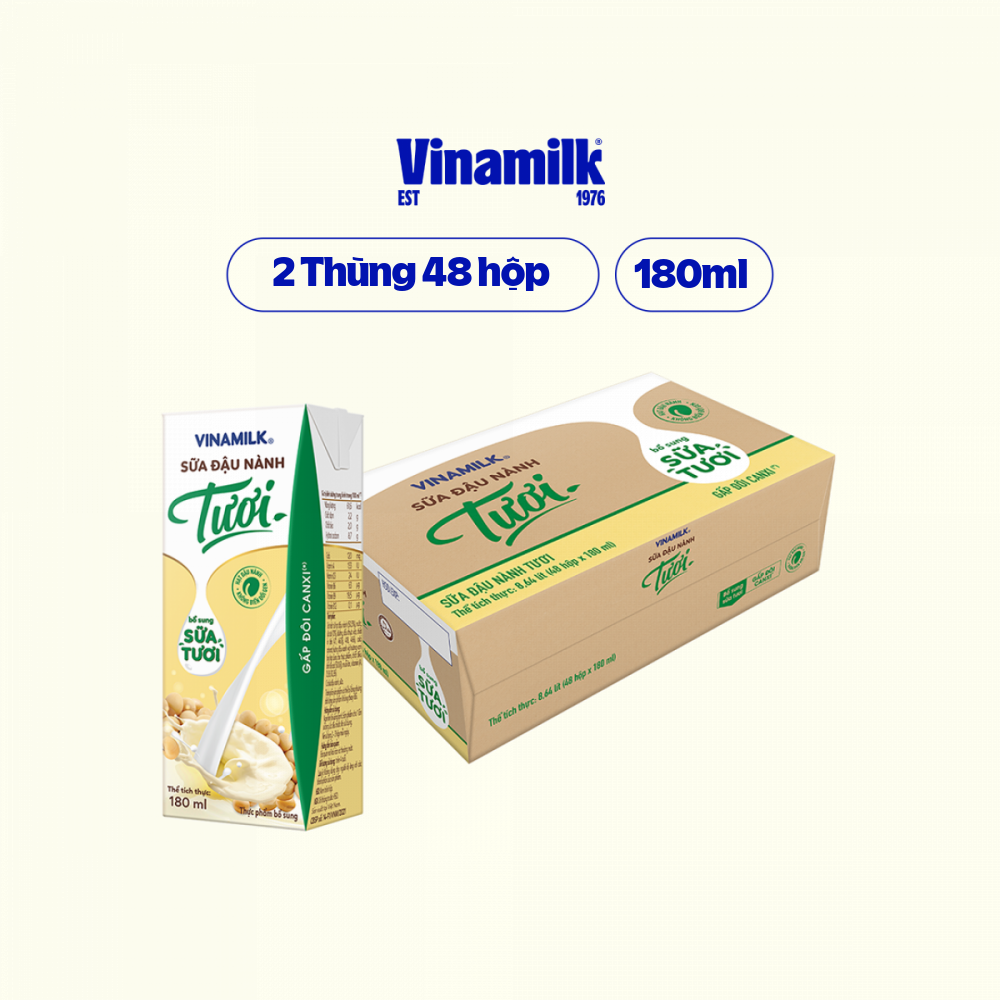 2 thùng sữa đậu nành tươi vinamilk 180ml - 48 hộp/thùng