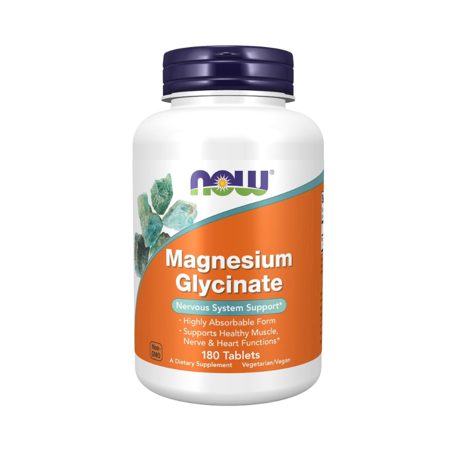 Now Foods Magnesium Glycinate 200mg, 180 Viên | Hỗ trợ chức năng cơ, thần kinh & tim khỏe mạnh