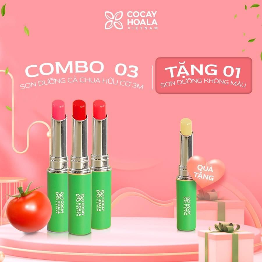 " mua 3 tặng 1 son dưỡng không màu" son dưỡng thiên nhiên 3in1 - son dưỡng cà chua hữu cơ 3m cocayhoala - tăng sắc hồng giảm thâm môi - an toàn cho mẹ và bé