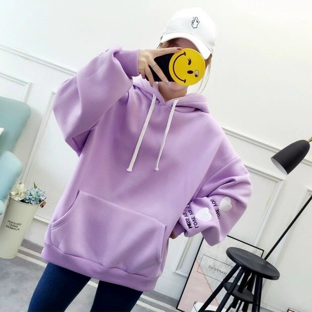 [HCM]Áo Nỉ Chui Đầu Có Mũ Thêu Cho Nữ Áo Hoodie Dáng Rộng Dài Tay Mặc Thường Ngày Trái Tim Tình Yêu Phong Cách Harajuku Thời Trang Mùa Đông -BLIEN