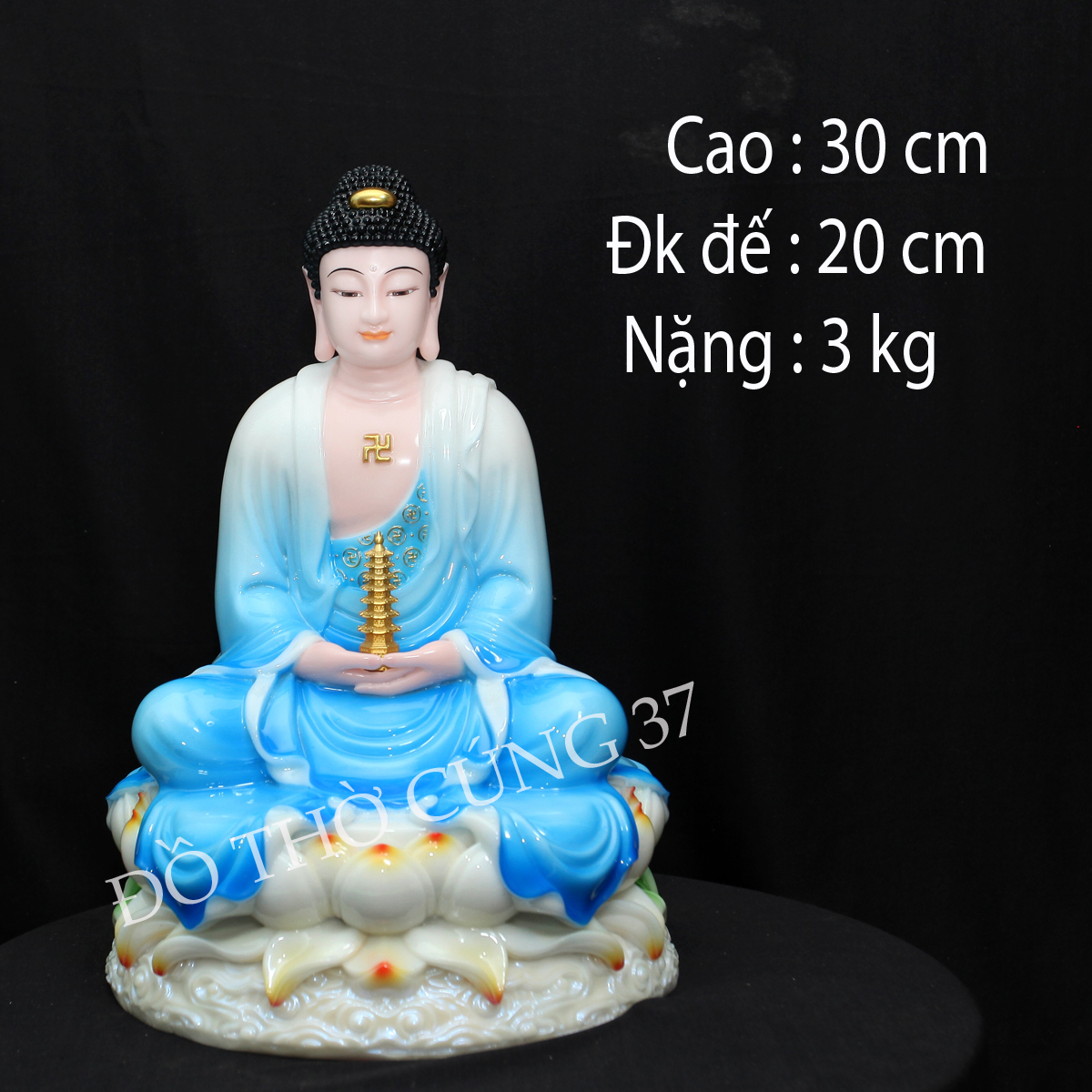 Tượng phật dược sư ngồi đài sen - màu xanh biển