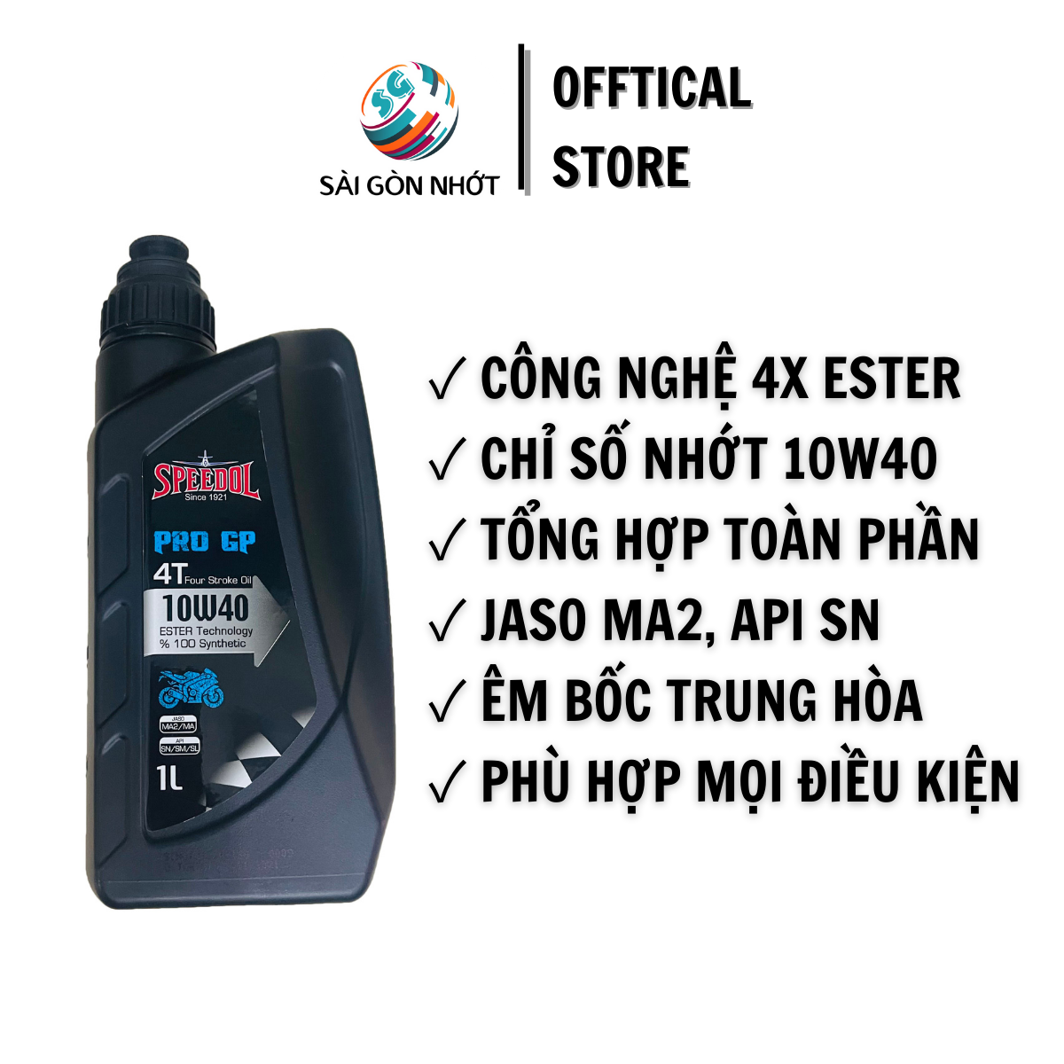 Dầu nhớt tổng hợp xe côn tay speedol pro gp 4t 10w40 1l cao cấp