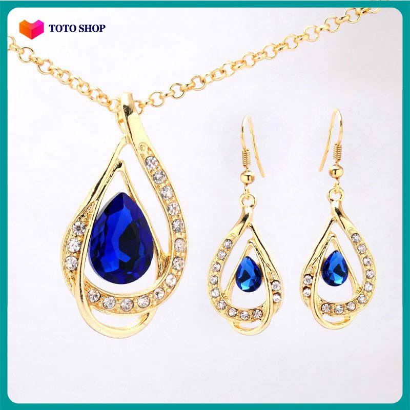 Bộ trang sức Giọt Nước Pha Lê Bông Tai Vòng Cổ Phụ Kiện Đồ Trang Sức TBTS - [ToTo Shop]