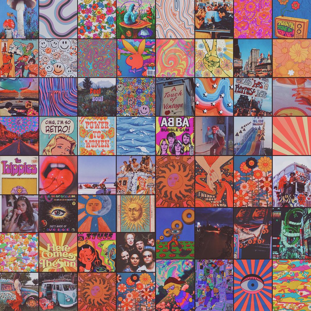 [HCM]12 tấm Wall Collage dán tường trang trí phòng ngủ - theme DRIPPY HIPPY