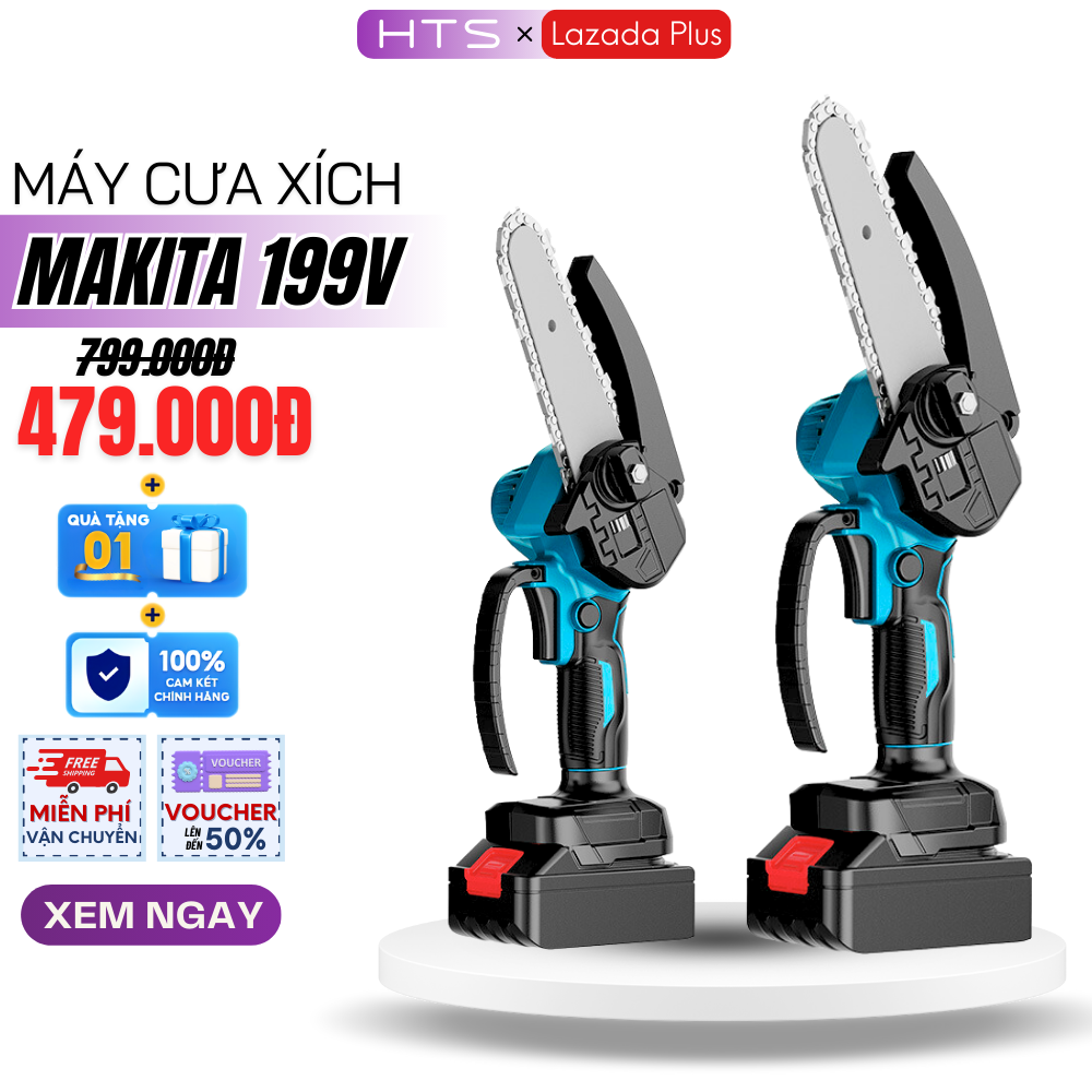 Máy Cưa Xích 2 Pin 199V MAKITA Hàng Chuẩn Lõi Đồng, Máy Cưa Gỗ Cầm Tay 2 Pin 32000mAh 10 Cell Siêu Khỏe Cưa Tất Cả Các Loại Gỗ Siêu Nhanh