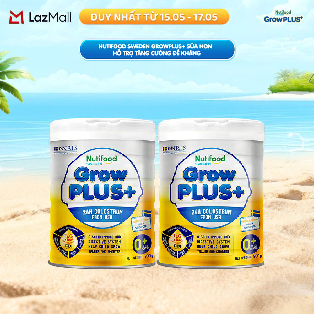 Bộ 2 Sữa Bột Nutifood GrowPLUS+ Sữa Non - Hỗ Trợ Tăng Cường Đề Kháng 800g - 0-12 Tháng Tuổi - Tăng Cường Hệ Miễn Dịch, Tiêu Hóa Tốt (Lon 800g)