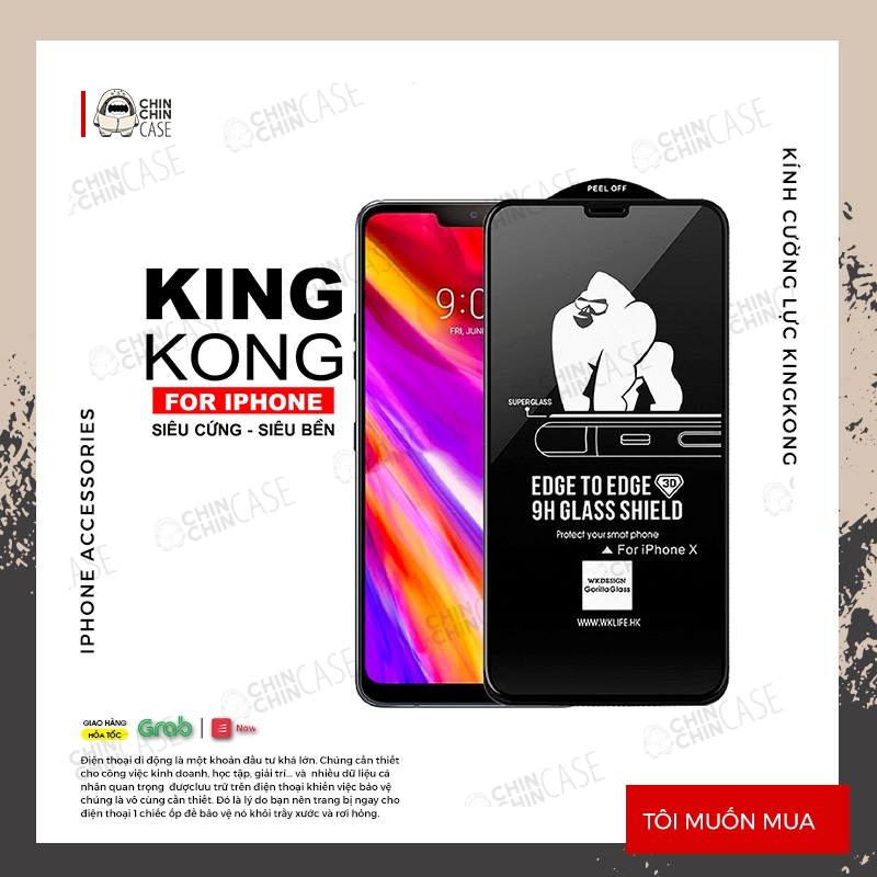 Kính cường lực iphone , Kính King Kong 3D miếng dán màn hình Iphone 13, iphone các đời 7/7plus/8/8Plus - Chinchincase