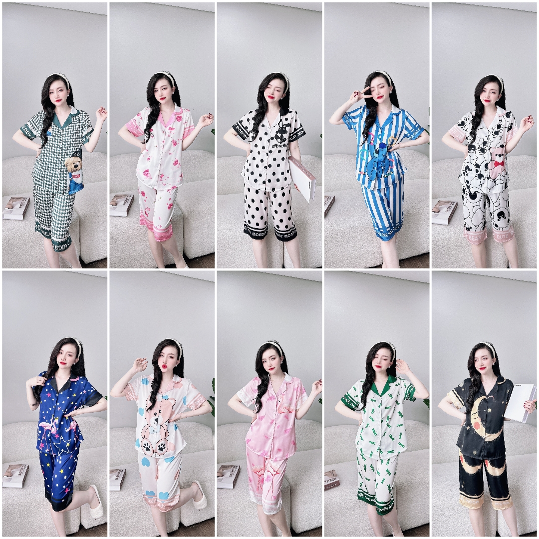 Bộ lửng lụa tay ngắn nhiều họa tiết dễ thương