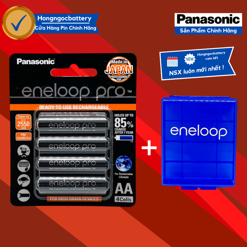 Pin sạc AA Eneloop Pro Panasonic BK-3HCCE/4BV - combo 4 Viên (1 Vỉ)