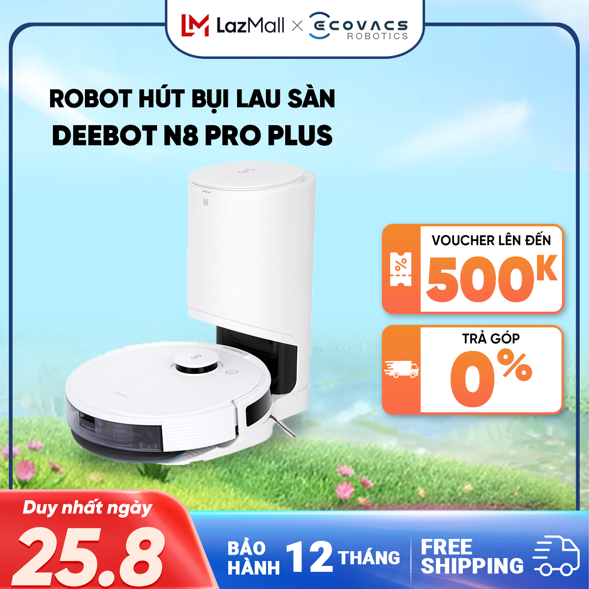 [Trả góp 0%][NEW]Robot hút bụi lau nhà ECOVACS DEEBOT N8 Pro Plus _ Lực hút Max 2600Pa _ Bản Quốc Tế _ Hàng Chính Hãng