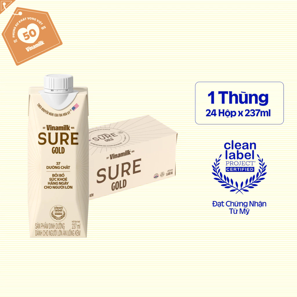 [ CHỌN PHÂN LOẠI]Sữa Bột Pha Sẵn Vinamilk Sure Prevent Gold 237ml (lốc 3 hộp) 37 dưỡng chất, bồi bổ sức khỏe