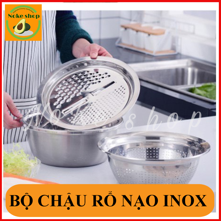 Bộ dụng cụ nạo rau củ quả đa năng, bộ dụng cụ cắt - thái - rửa rau củ thông minh đa năng kèm rổ inox