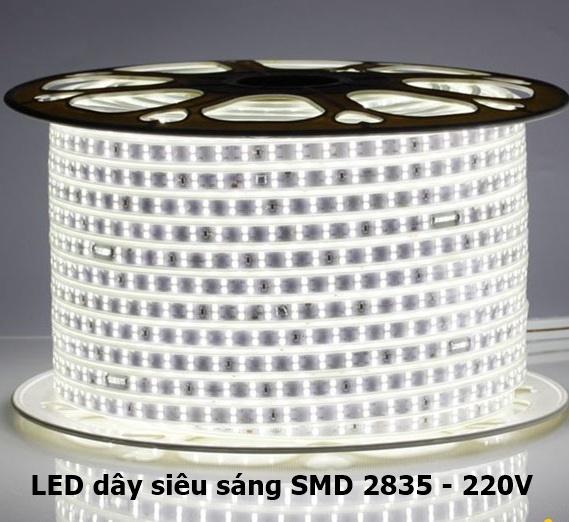 5m Đèn LED dây siêu sáng chất lượng cao SMD 2835 Mạch đôi, 2 hàng mắt led, mạch đồng, dây đồng, ánh trắng ( tặng kèm 1 dây nguồn)