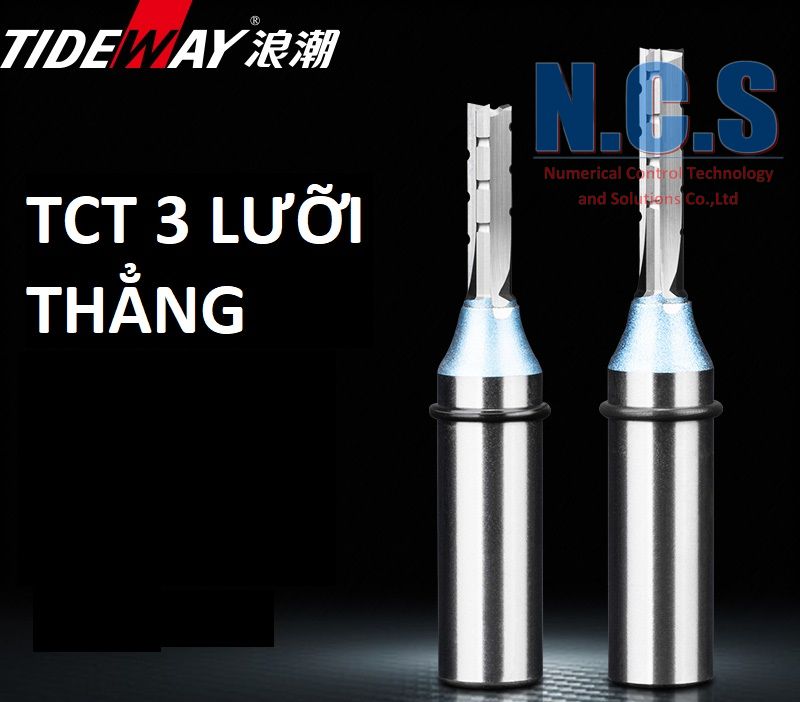 TIDEWAY A7 - Mũi dao phay gỗ CNC 4x22,5x20,22,6x20,22,28 và 8x40,45 3 lưỡi (3 cánh, 3 me) thẳng TCT
