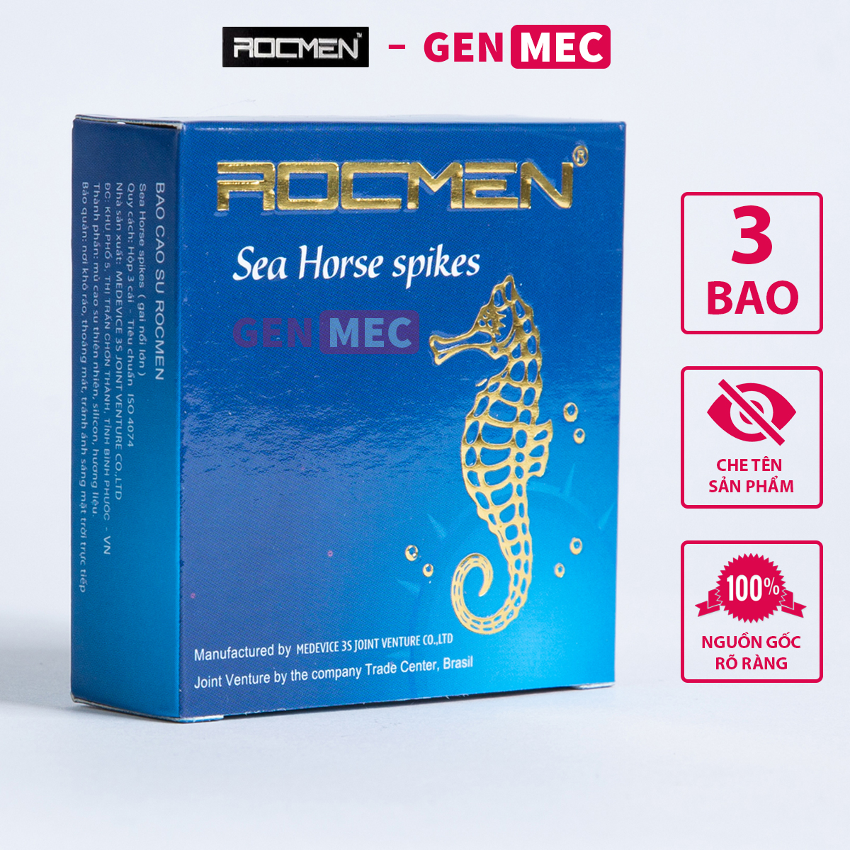 Bao Cao Su Gân Gai Rocmen Xanh - Vị Bạc Hà - Nhiều GeL Bôi Trơn - BCS Rocmen Xanh Hộp 03 bao - Siêu Thăng Hoa - Genmec