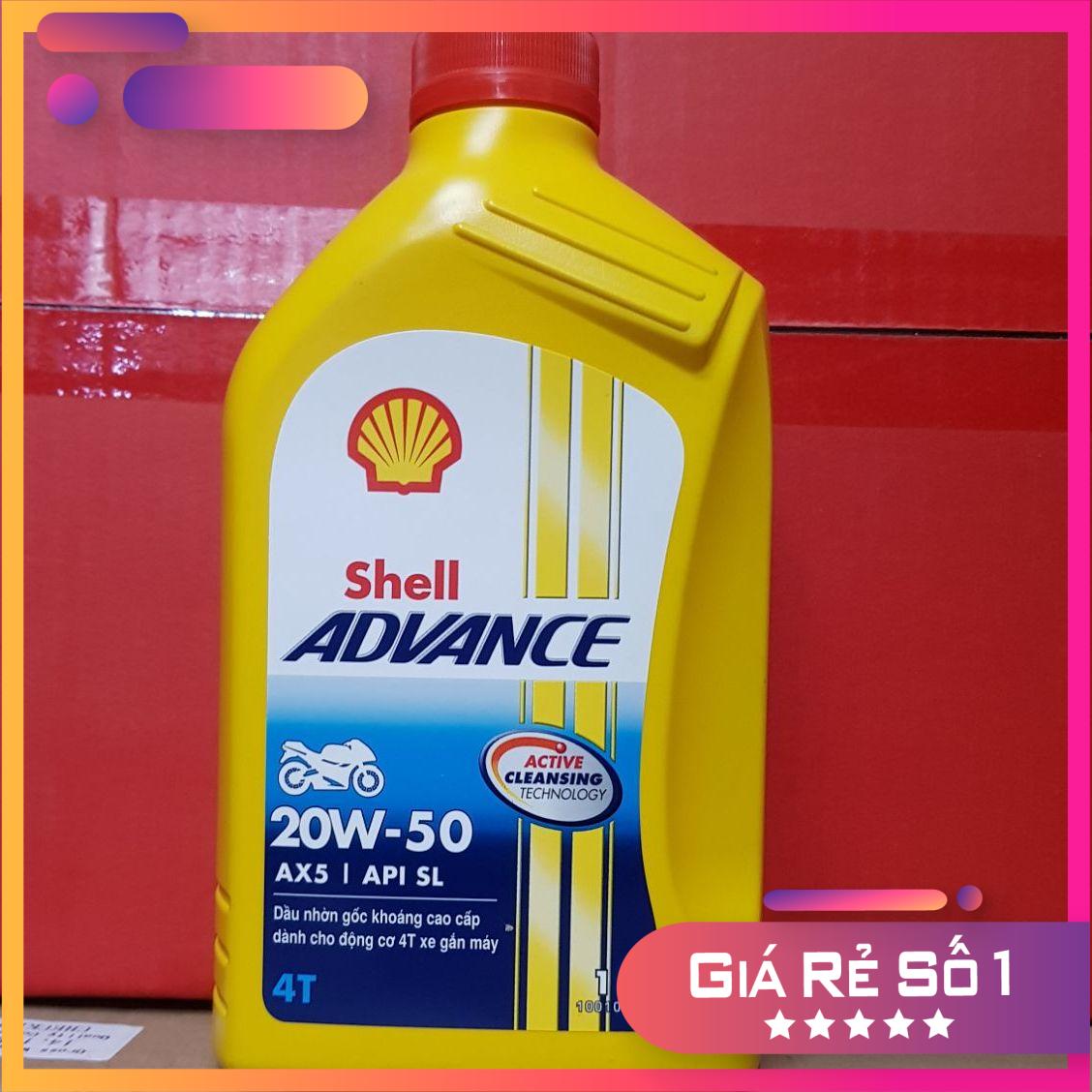 Nhớt shell đỏ AX5 20w50 dùng cho xe số chai 1L chống gào máy, dầu nhớt shell AX5 shell đỏ cho xe cũ chai 1L thương hiệu từ Mỹ