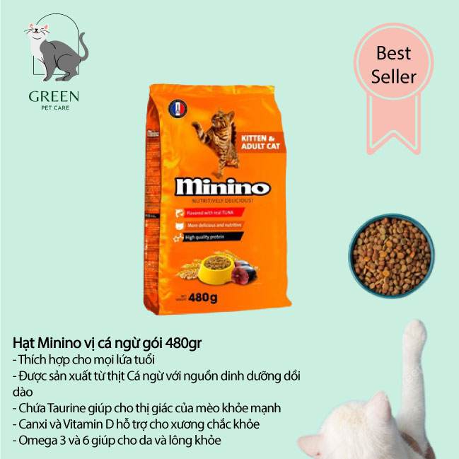 Hạt Minino vị cá ngừ cho mèo gói 480gr