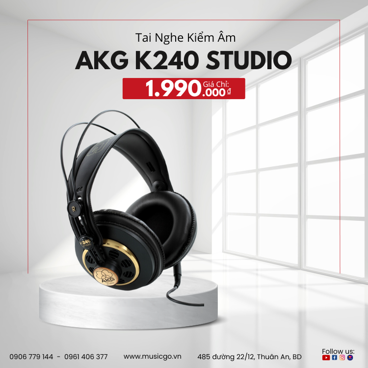 Tai nghe kiểm âm akg k240 studio | độ nhạy 104 db | kích cỡ driver 30 mm