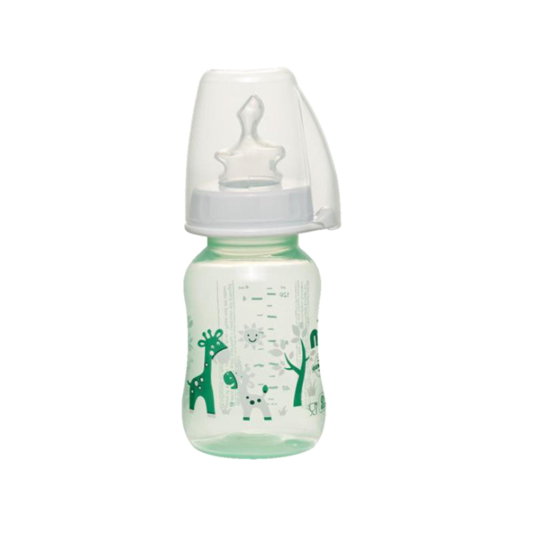 Bình sữa PP cổ thường Trendy 125 ml, núm ti chỉnh nha, chống sặc, bằng silicon, cỡ 1 , lỗ S