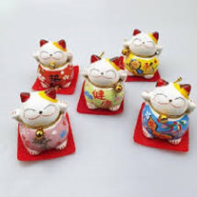 Bộ 5 tượng mèo thần tài may mắn bằng sứ