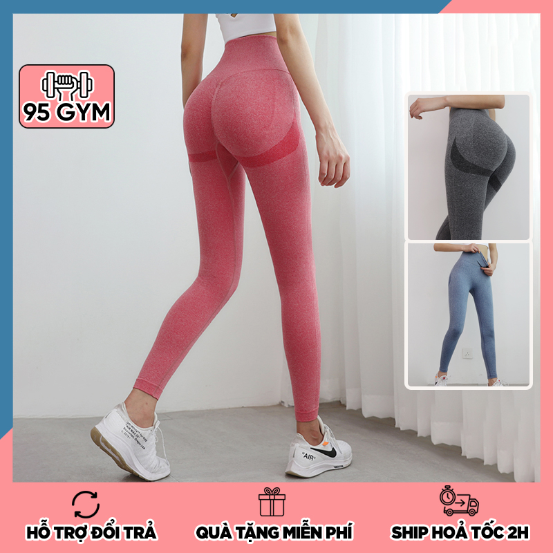 Quần tập gym yoga nữ chun mông 95Gym QD13 dáng quần dài legging thể thao cạp cao nâng mông tôn dáng chất dệt