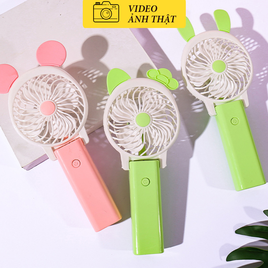 Quạt mini cầm tay gấp gọn tích điện tai thỏ 3 cấp độ sạc USB - Kèm pin sạc , dây sạc - Đồ dùng tiện ích Raffer RA26