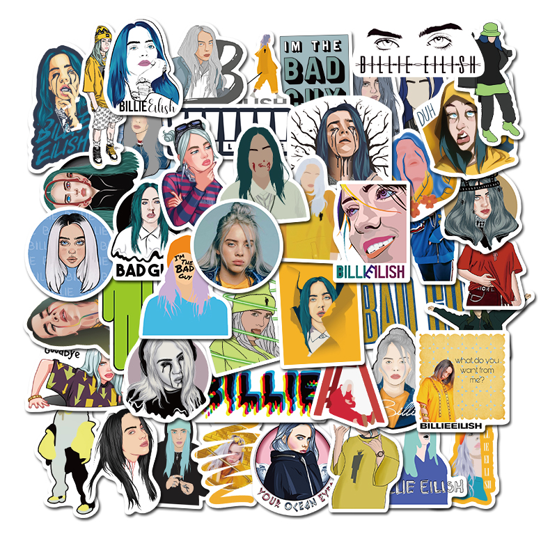 50 Miếng Dán Hoạt Hình Chống Nước Billie Eilish, Miếng Dán Vinyl Cổ Điển Trượt Ván Trượt Tuyết Nhãn Dán Sổ Tay Graffiti