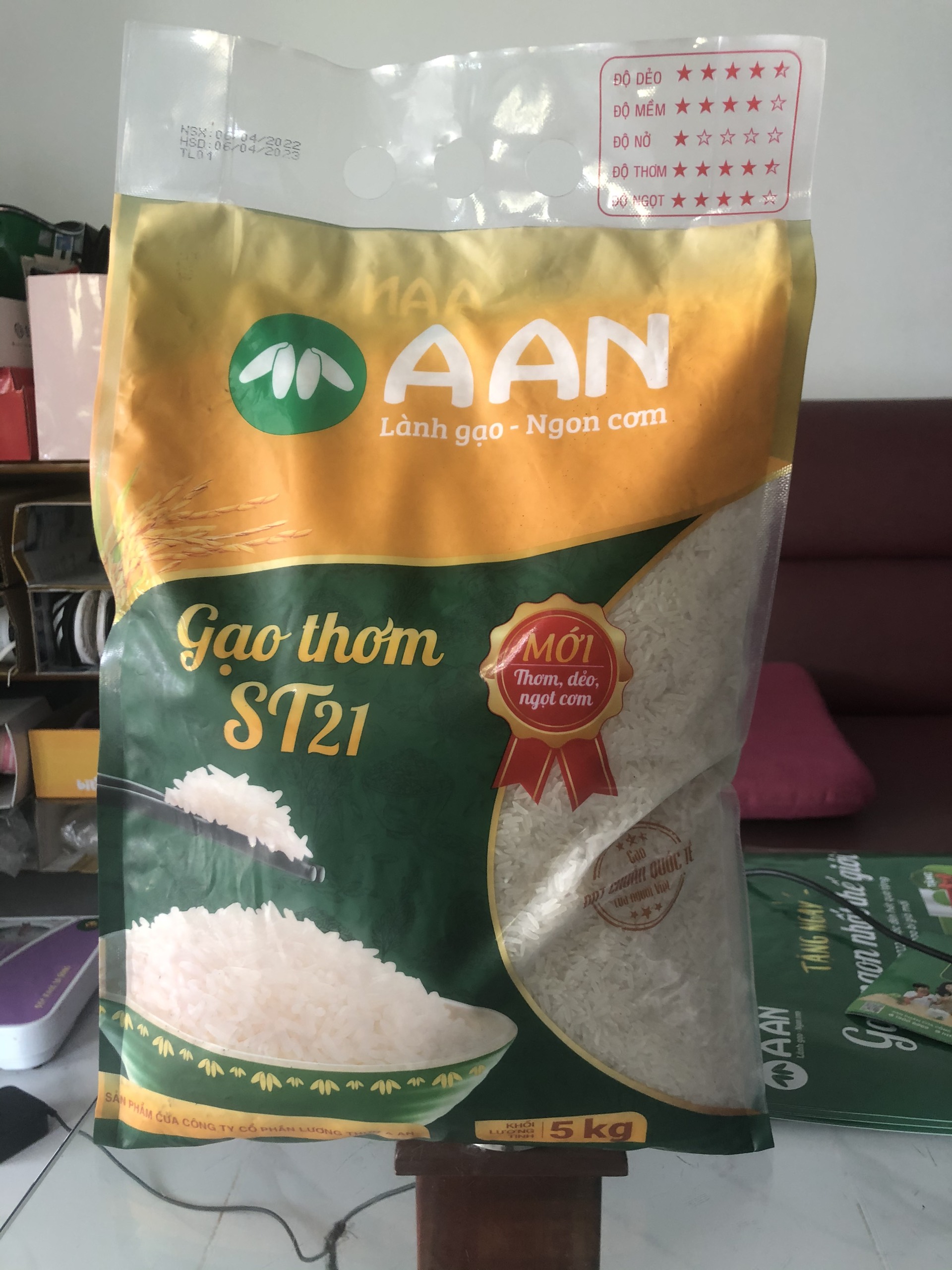 Gạo Thơm ST21 Túi 5Kg - Gạo Sóc Trăng - Thơm hoa lài nhẹ, cơm ngọt, dẻo,tơi cơm