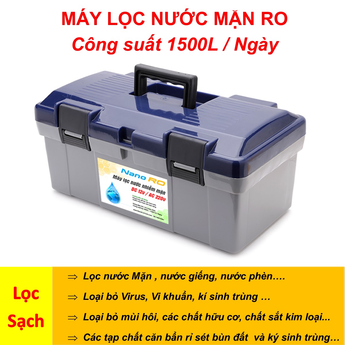 Máy lọc nước ro lọc nước măn khu vực miền tây di động xách tay chạy điện bình acquy 12v