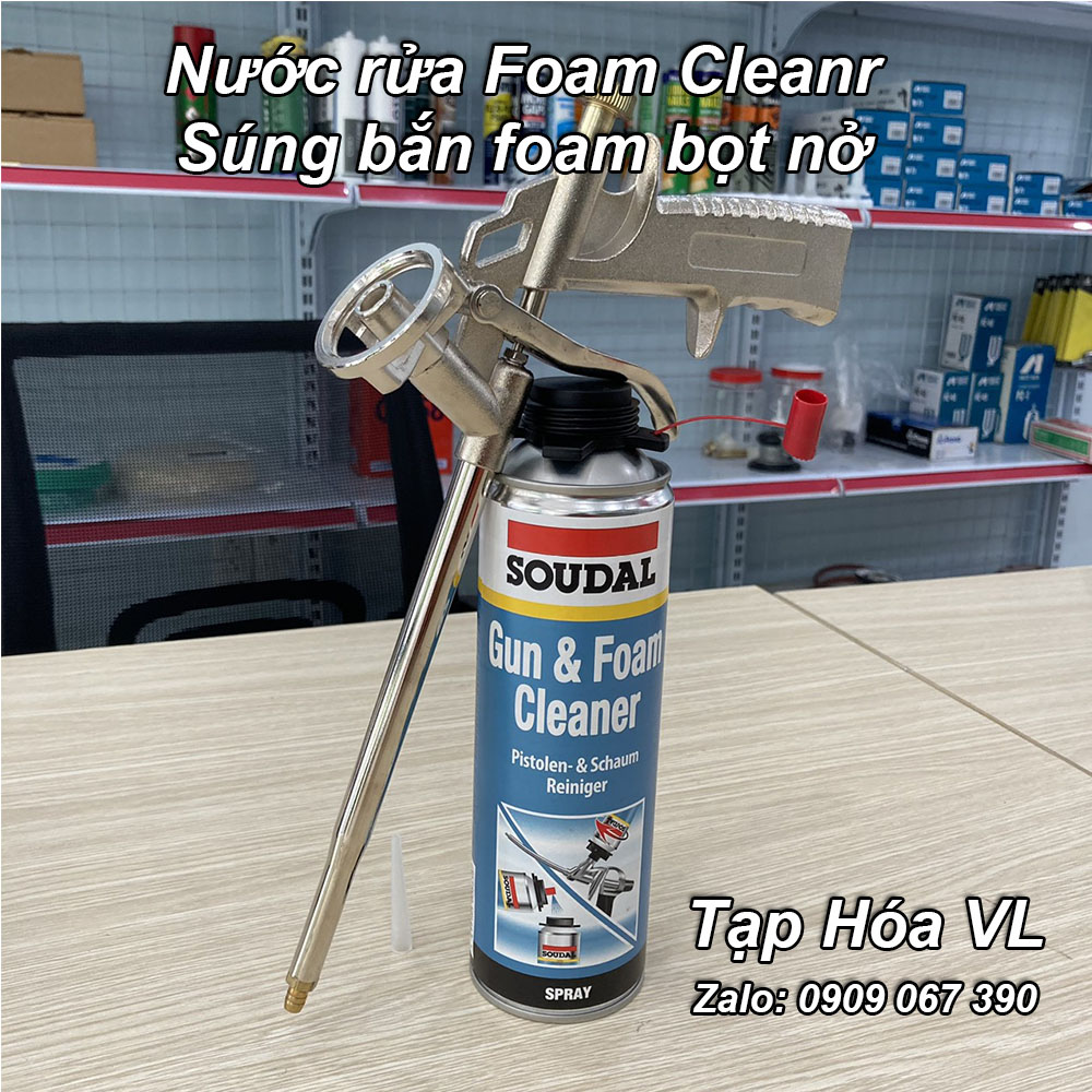 [Combo tiết kiệm ]Súng bắn keo bọt nở + Nước rửa foam Soudal 500ml