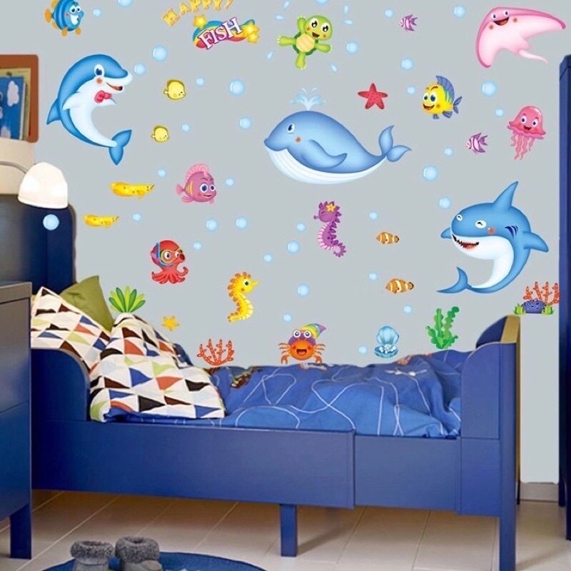 Decal dán tường, Tranh dán tường cho bé cá đại dương.