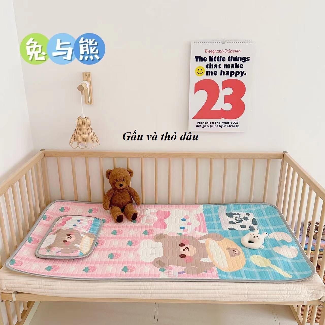 (Hàng sẵn kho) Chiếu điều hoà trẻ em mát lạnh lót cao su non - kèm gối có ruột bông cho bé giá rẻ - 