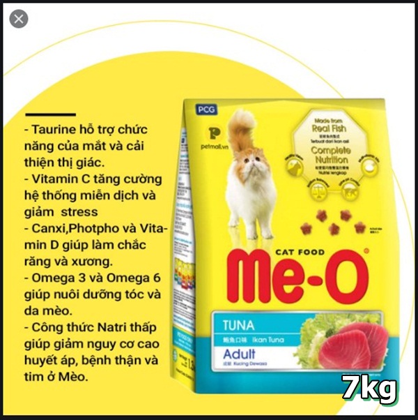 Thức ăn hạt cho Mèo. Me-O Vị cá ngừ. Bao 7kg- bao Xá ( không có gói nhỏ bên trong). Sản phẩm của Thái Lan