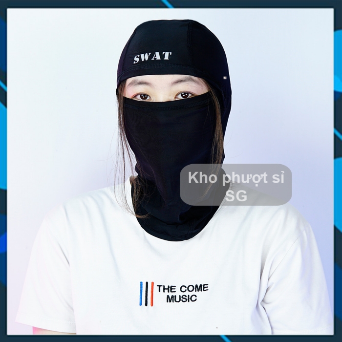 Khăn chùm đầu Ninja 3 in 1 Swat đen trơn - Xám bạc form M1 - Khăn ninja đội nón bảo hiểm Fullface - mũ 3/4 cao cấp chống bụi