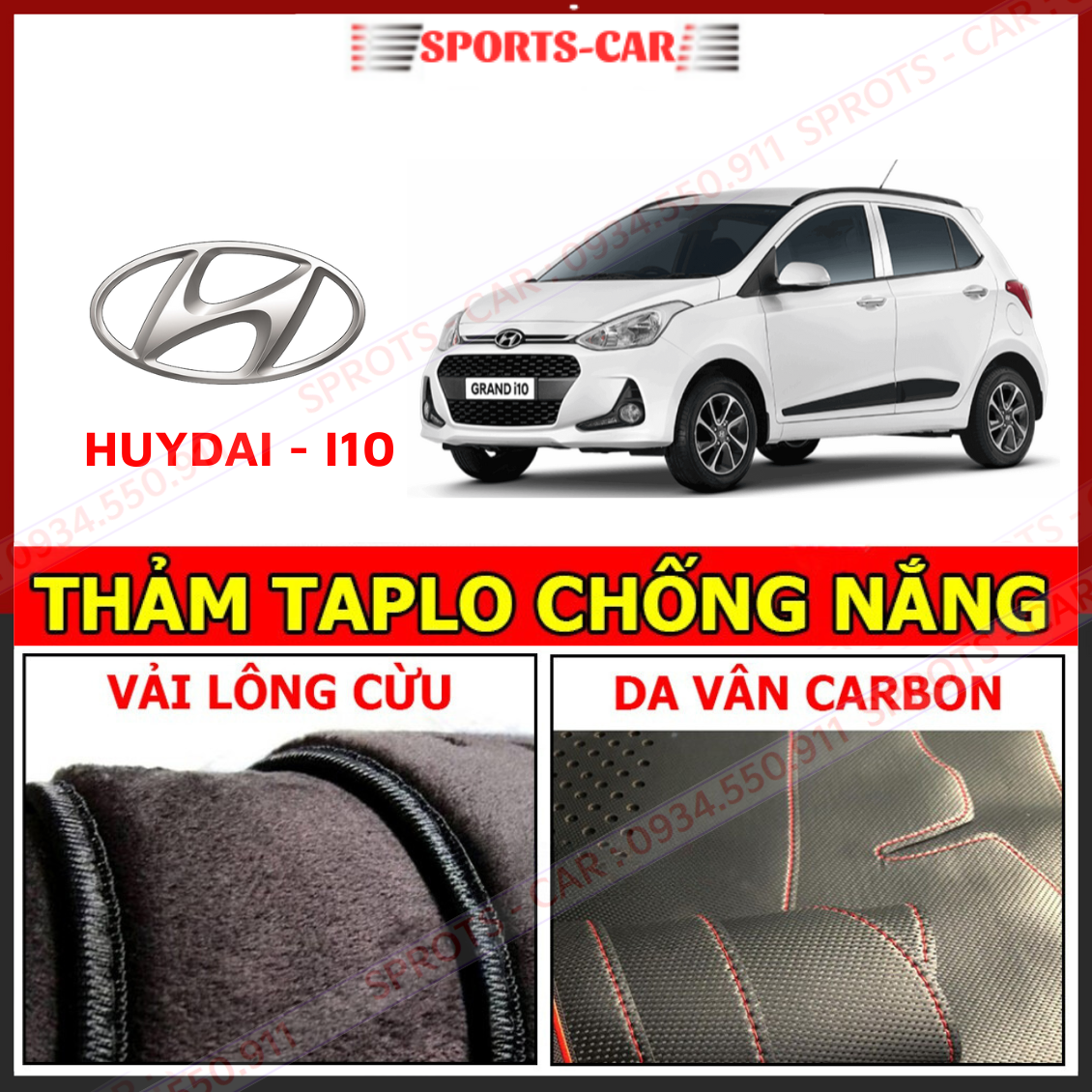 Thảm phủ taplo da xe Hyundai I10 , thảm taplo da vân cacbon Chất liệu da cao cấp Có đế chống trượt