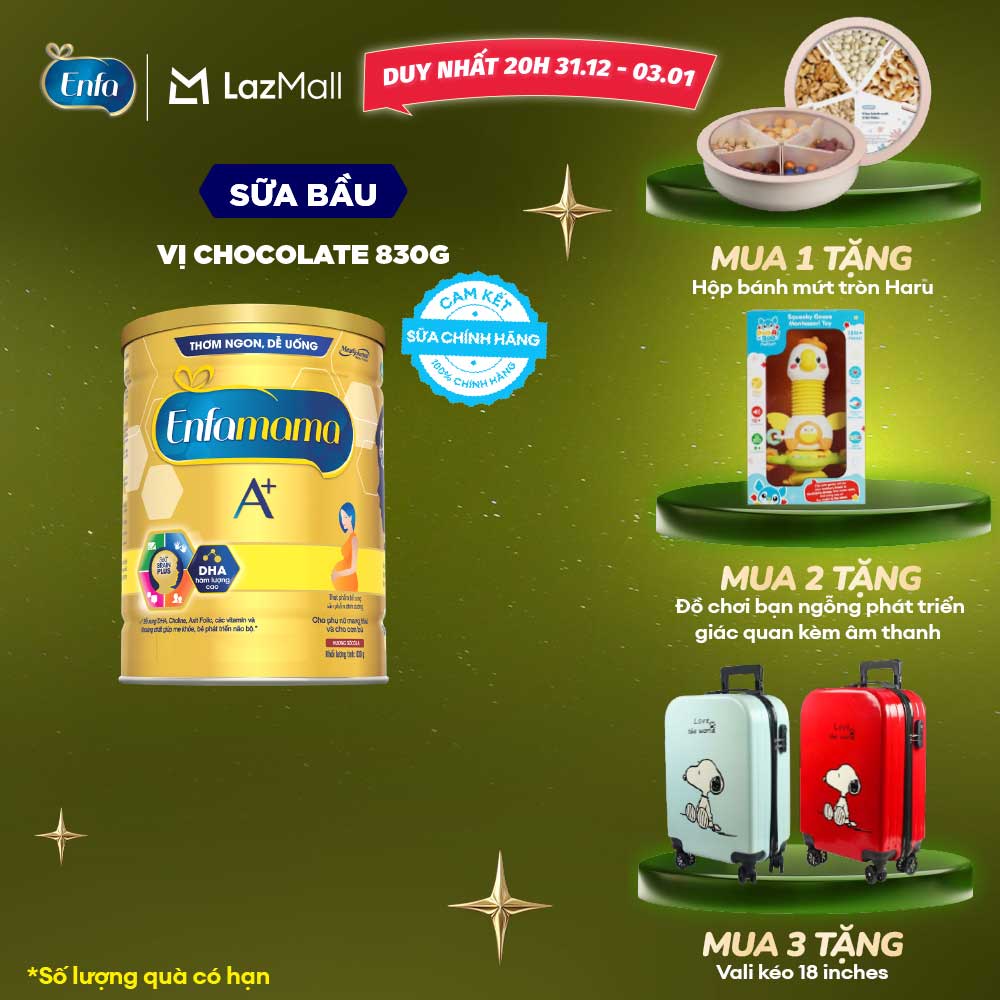 DUY NHẤT 31 12-03 01 MUA LÀ CÓ QUÀ Sữa bầu Enfamama A+ 830g hương Choco