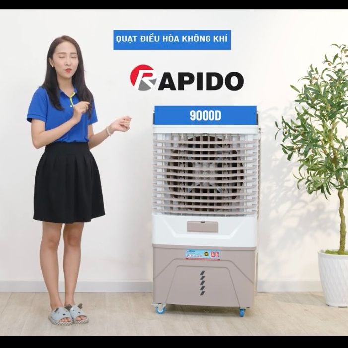Quạt điều hoà quạt hơi nước làm mát rapido 9000d hàng trưng bày mới 99% công suất 200w bình nước 60 lít - phạm vi làm mát phòng 30 - 60m2 có giao hàng trong ngày ở tphcm - bình dương lh 0902977236