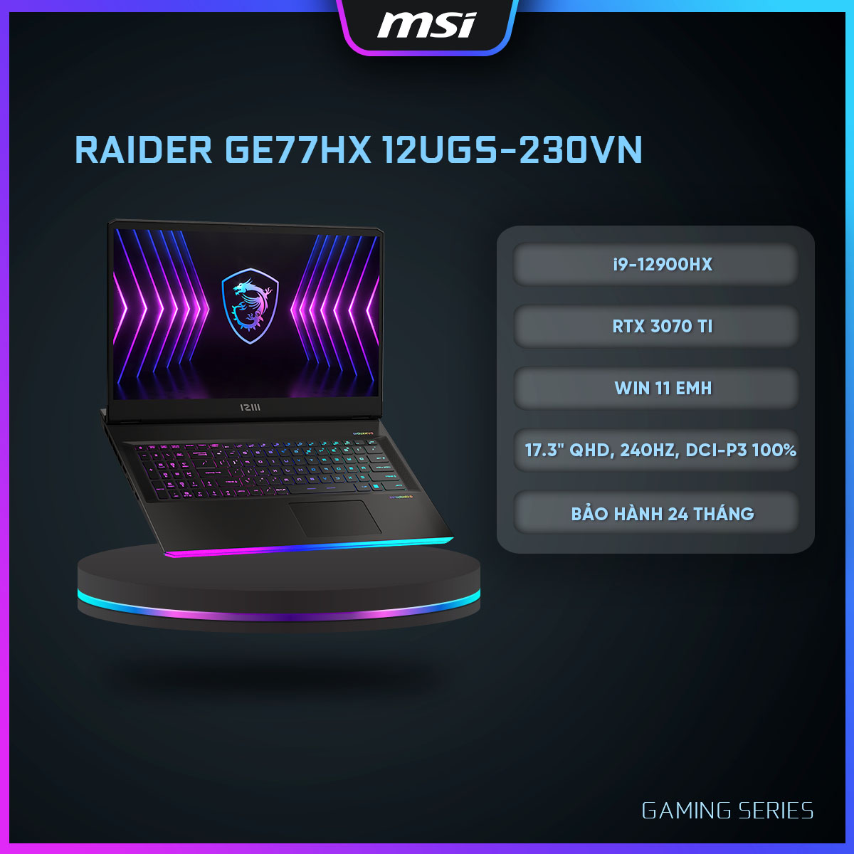 MSI Laptop Raider GE77HX 12UGS-230VN Intel i9